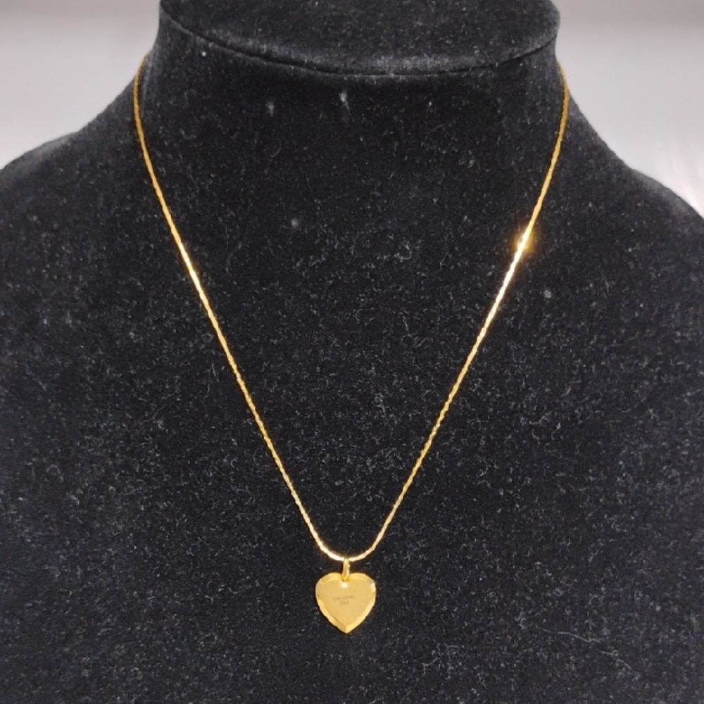 SALE! Christian Dior Gold Plated Heart Pendant Necklace W Polished Heart Charm - Picture 7 of 12